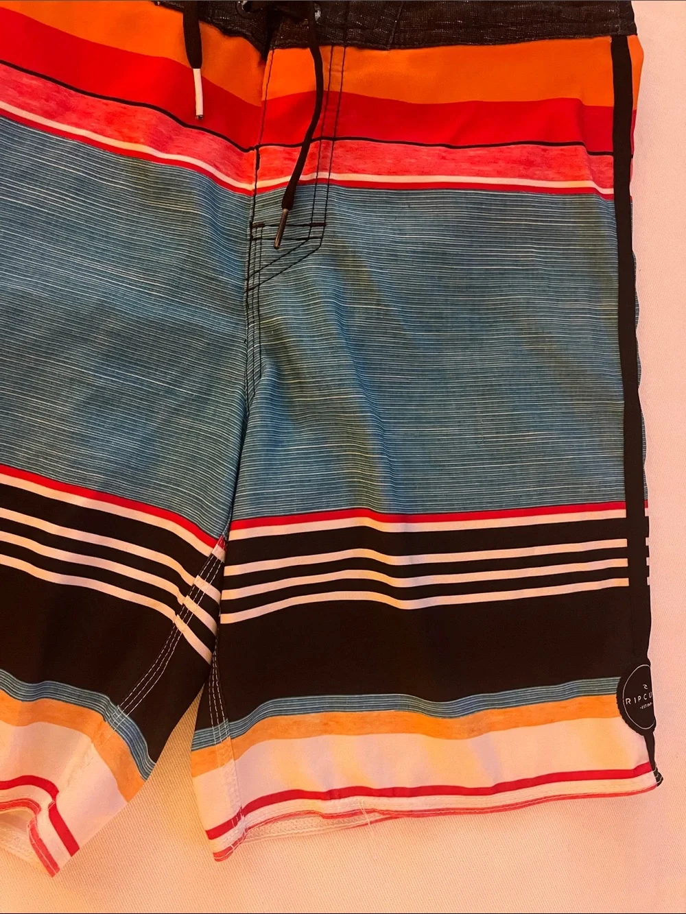 Rip Curl Boys Size 25 Blue Striped Boardshorts with Orange and Red Accents
